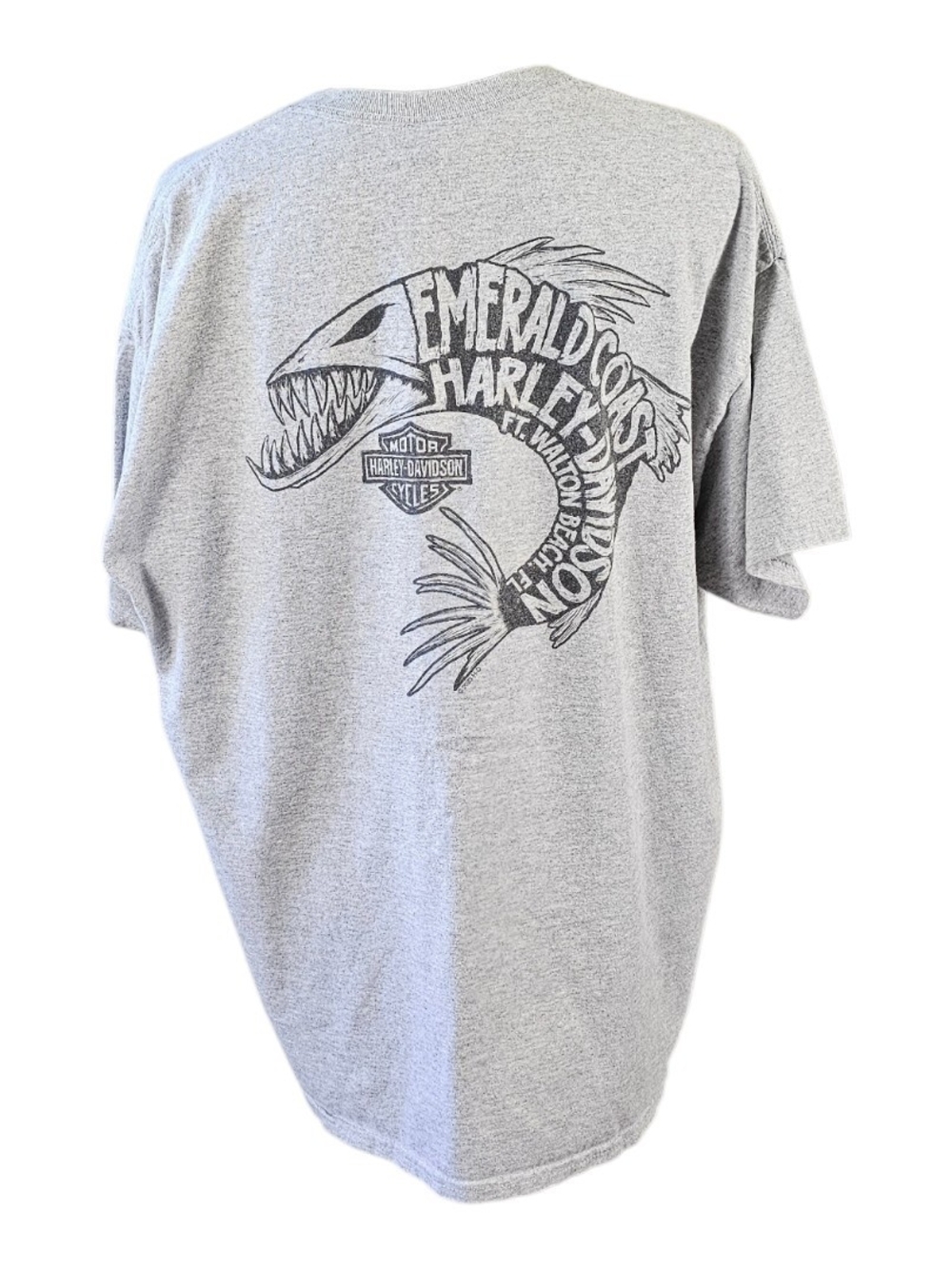 Harley Davidson Emerald Coast FL Trike Fish Graphic Tee Gray XL Double Sided